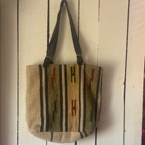 Beautiful western woolen cotton, leather blend handbag